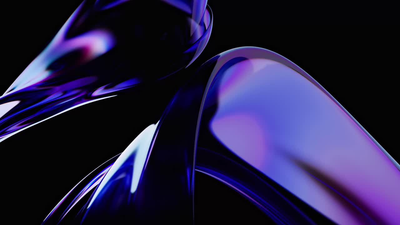 Reflective abstract forms with blue and lilac highlights against black